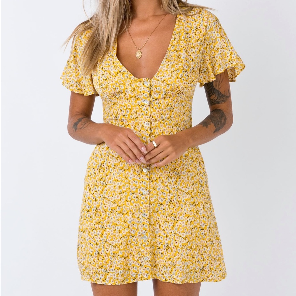 Yellow Princess Polly button up mini dress